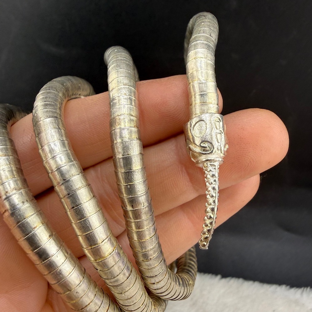 Snake Wrap Bracelet Silver Tone Black Eyes Flexible Coil Size 8 - Picture 2 of 7